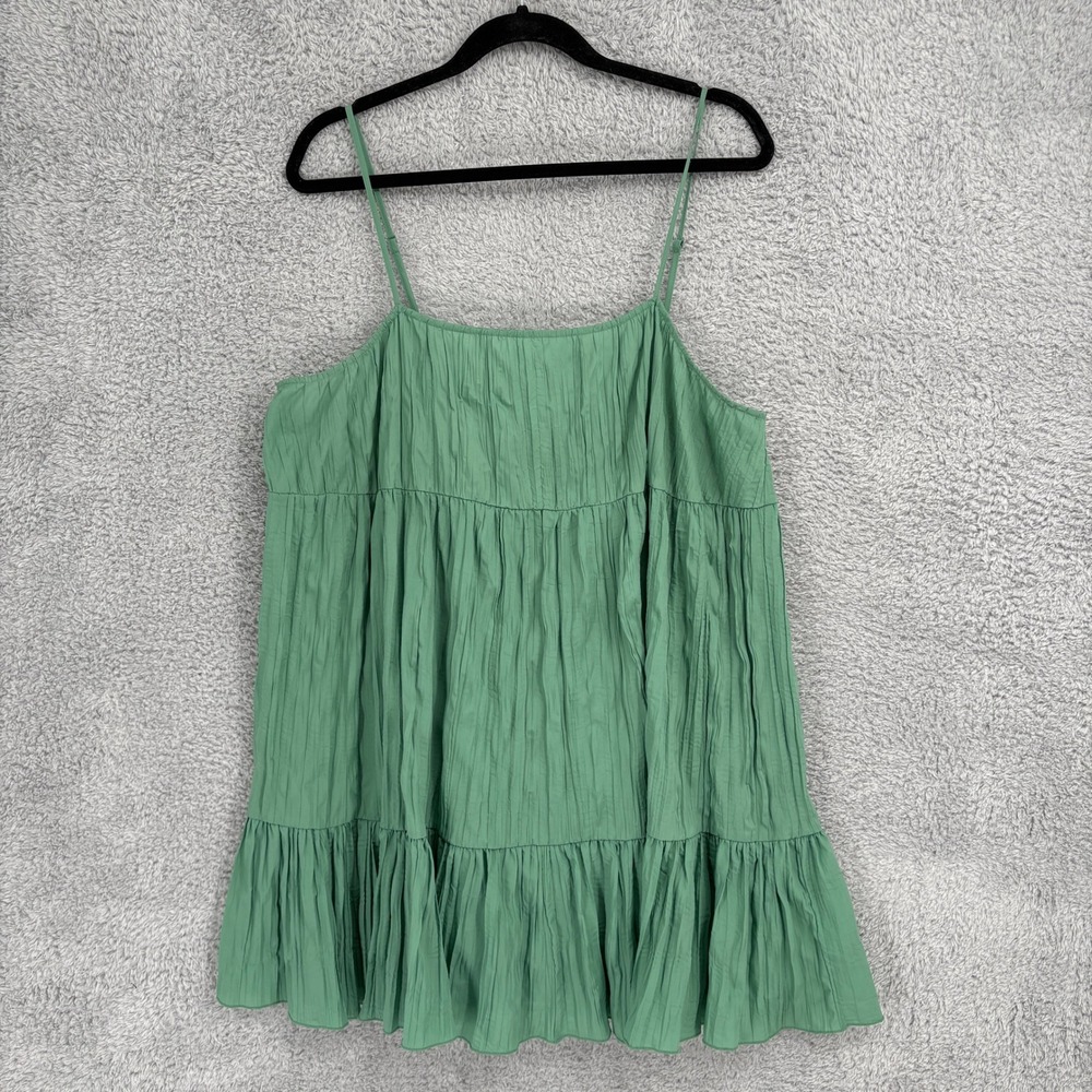 Urban Outfitters Lucia Plisse Tiered Babydoll Mini Dress Size XL Green Swing